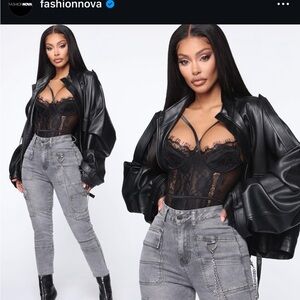 Fashion Nova Black PU moto jacket size M
